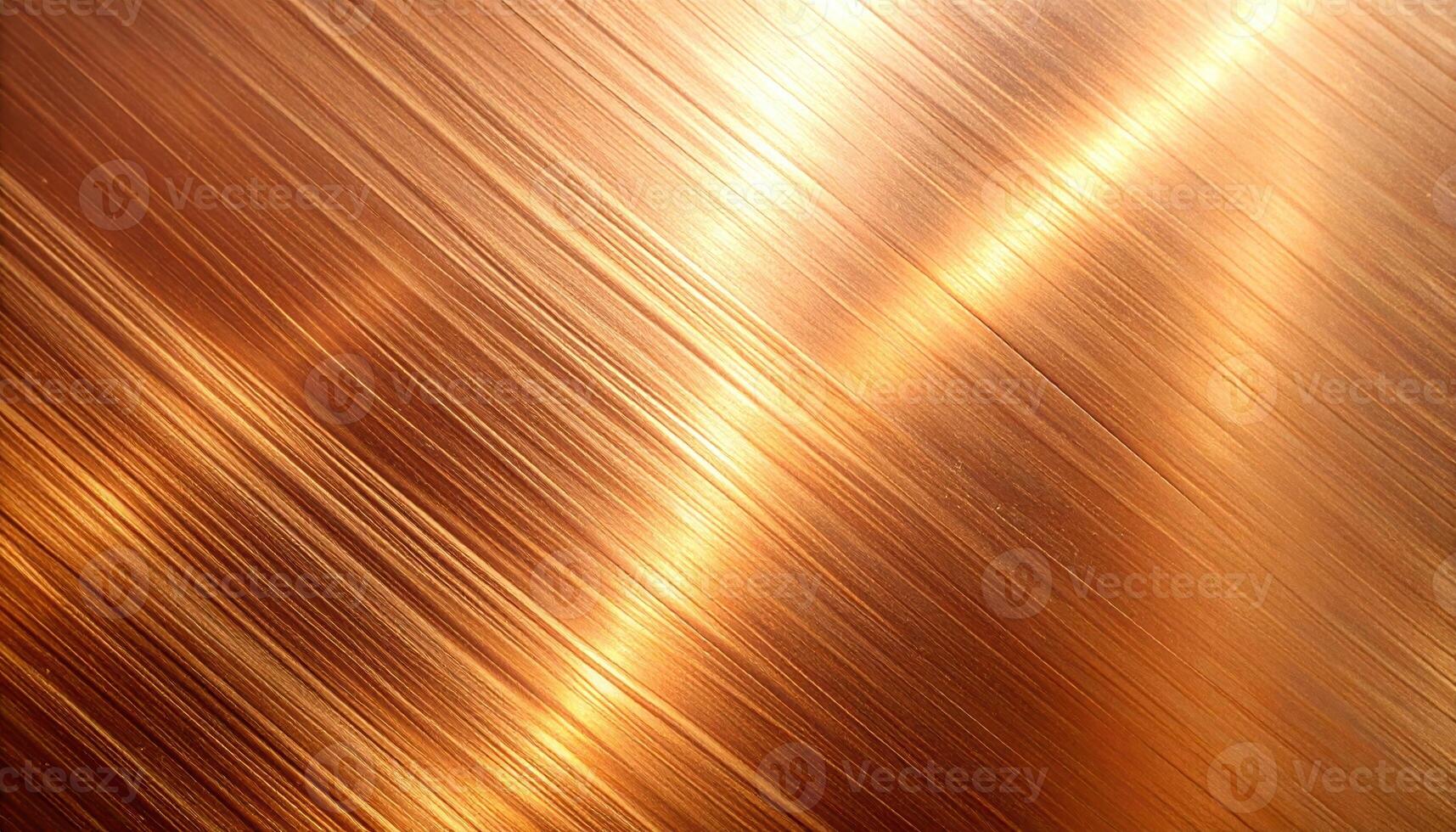 Shiny copper surface reflects light in parallel lines creating a warm metallic texture for industrial design and abstract backgrounds applications perfectly. photo