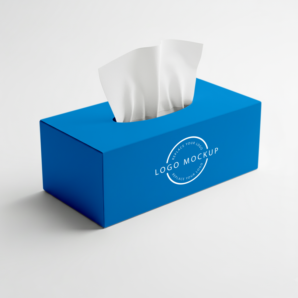 Tissue Box Front View Mockup Paper Dispenser Product Display Rectangular Cube psd