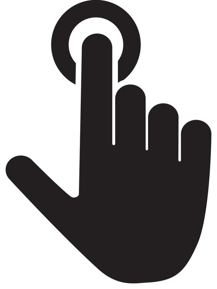 icon of a hand cursor with the index finger touching a button, symbolizing a click, tap, or digital interaction on a screen vector