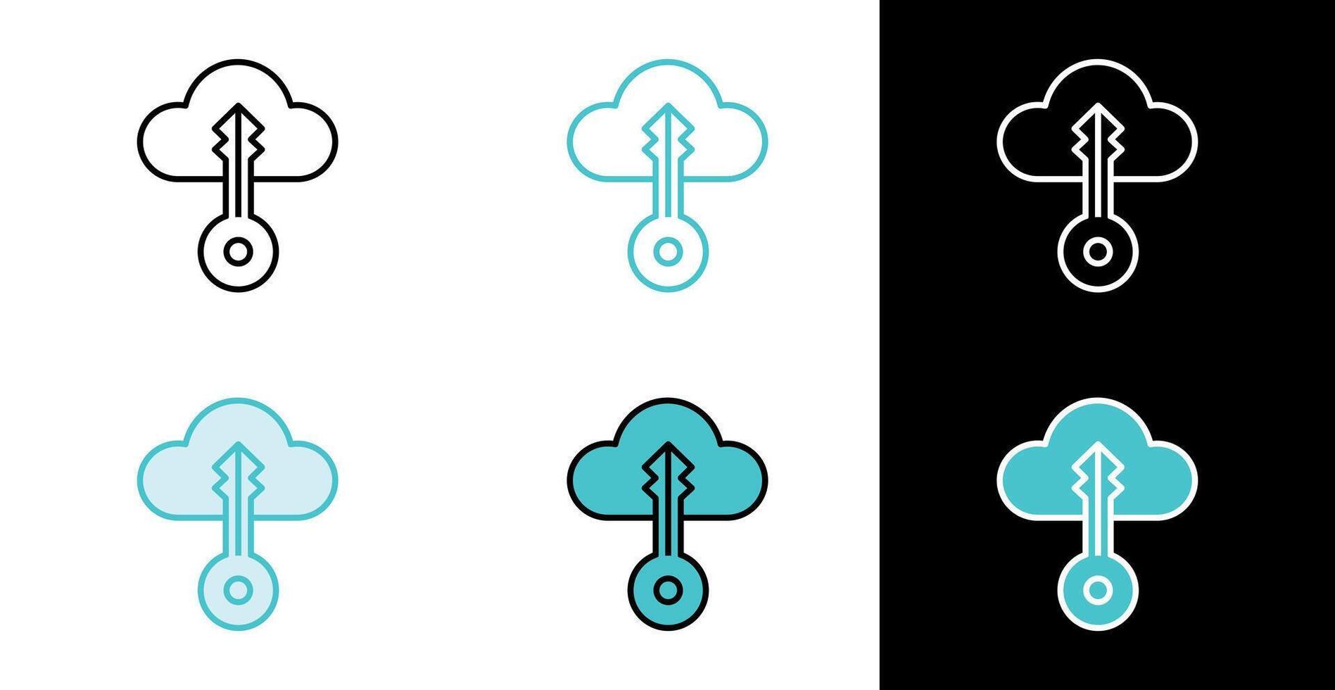 Cloud and Key Security concept icon for data protection and access in line and fill style vector