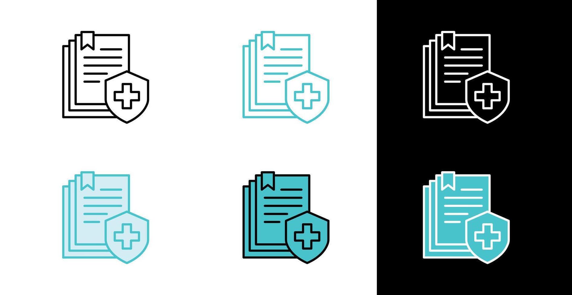 Documents and medical shield icon for health insurance and healthcare coverage in line and fill style vector