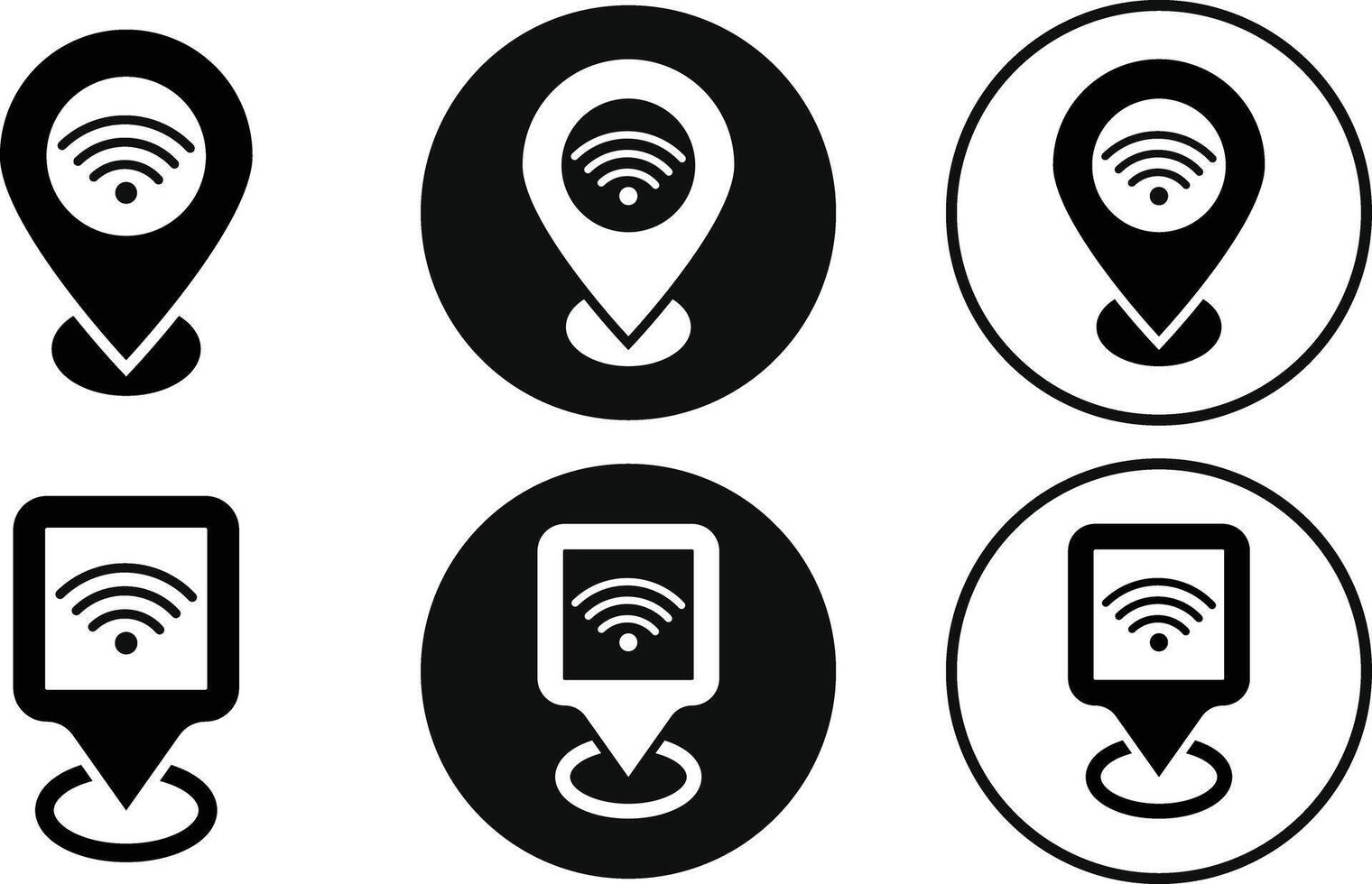 wifi icon with pointer icon set. Geolocation mark on the map. Map marker sign. Map pointer symbol. vector