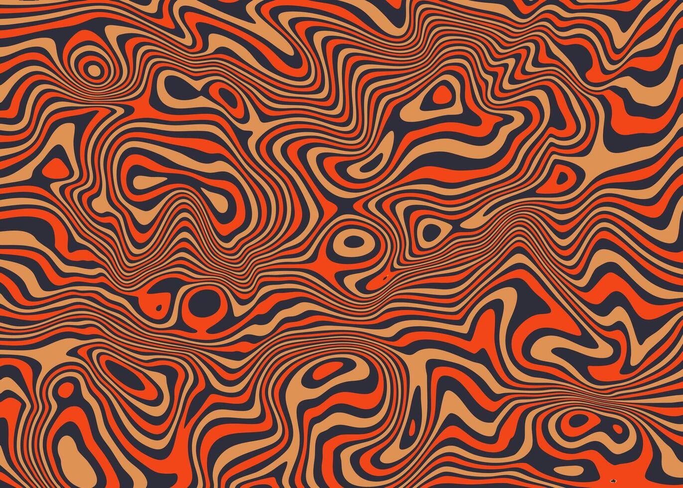 Abstract wood grain texture with psychedelic contour lines. Earthy background pattern in orange, brown, and black for a retro or natural-themed design. vector
