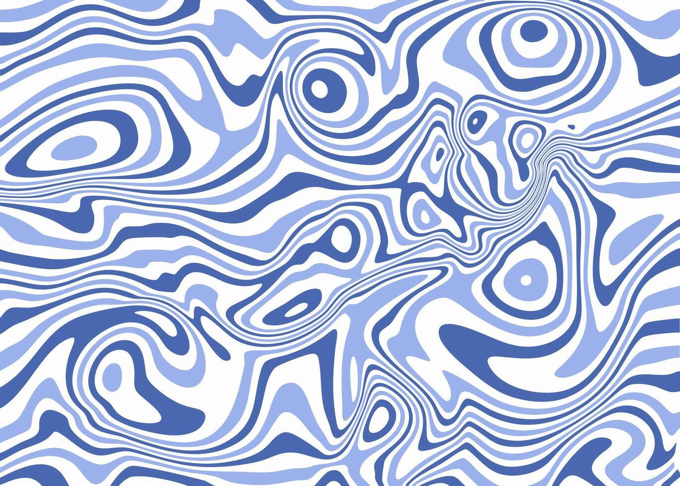 Wavy striped pattern in blue and white with a liquid effect. Abstract background with hypnotic swirls and contour lines resembling water ripples or ocean currents. vector
