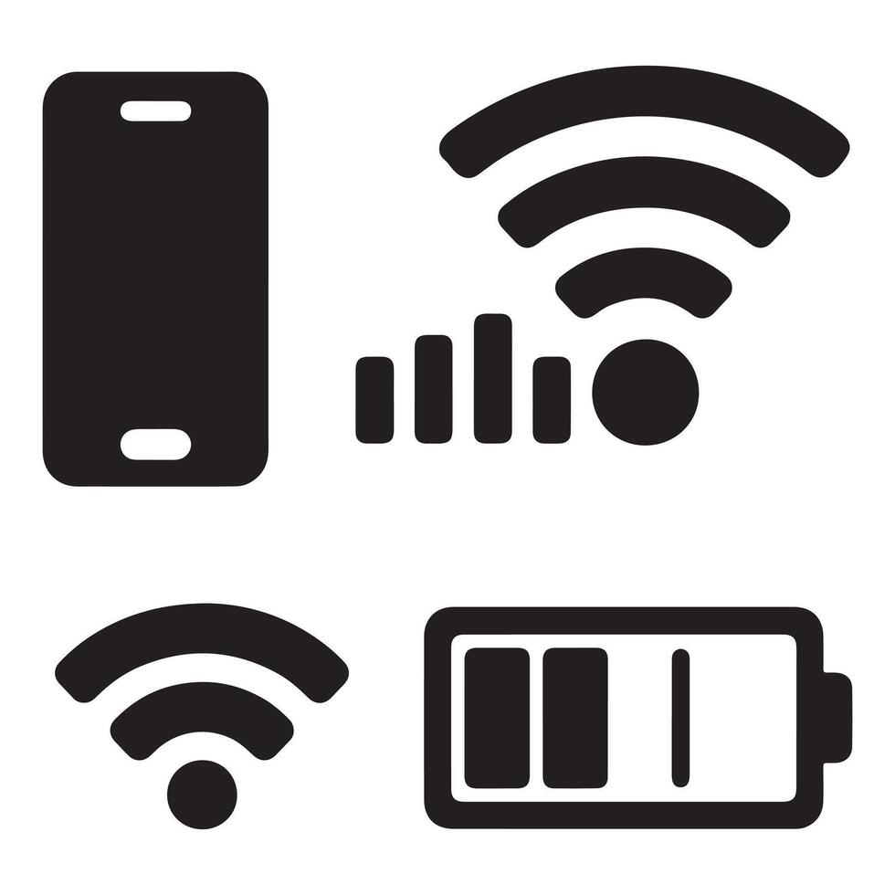 Mobile phone with wifi signal, battery level, and network strength vector