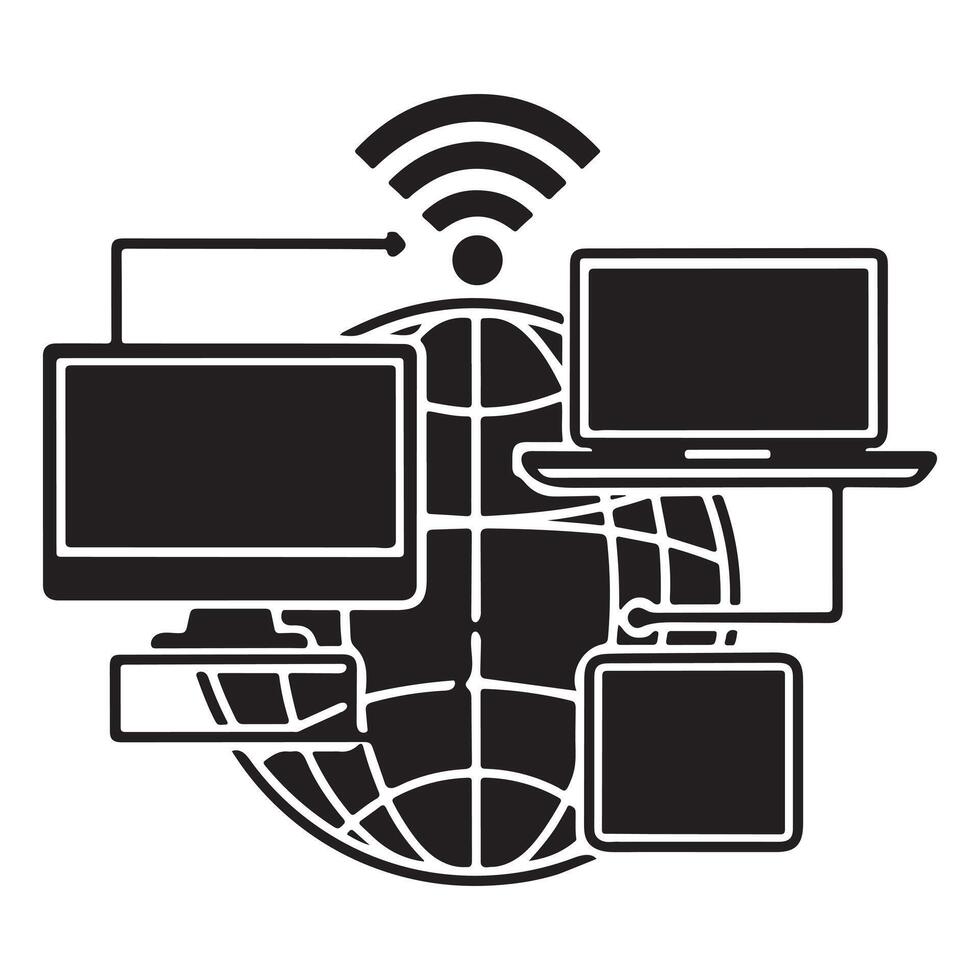 Global network connection with computers and wifi symbol isolated on white background vector