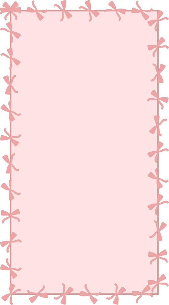 A vertical rectangular ribbon frame with pink bow decorations around the edges. Great for invitations, posters, packaging labels, and scrapbooking projects vector