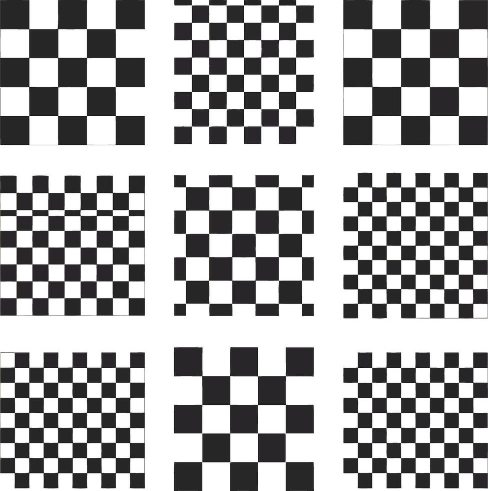 Nine checkerboard patterns with varying square sizes and density, isolated on white background illustration vector