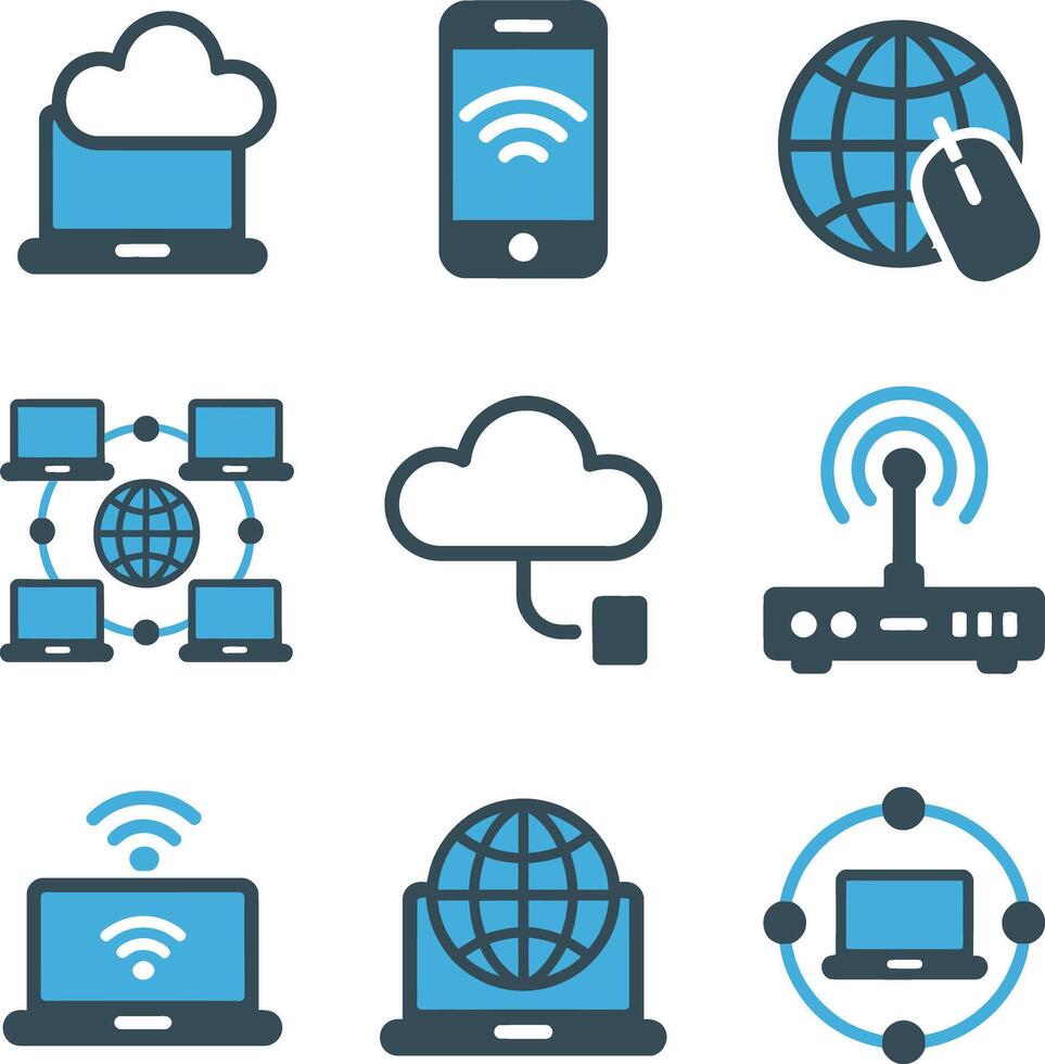 Set of network and cloud computing icons isolated on white background for web vector