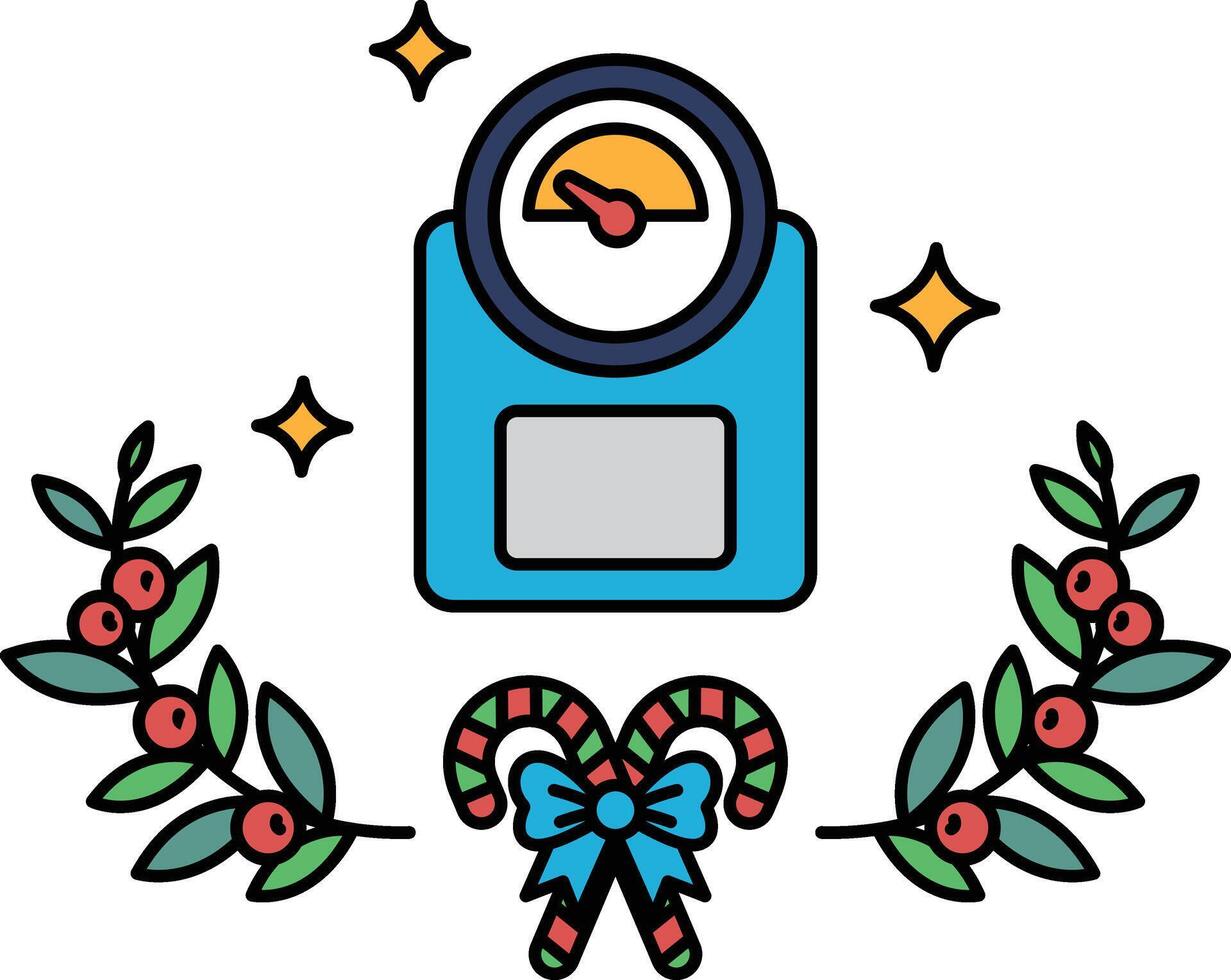 A black and white drawing of a scale with a bow and leaves surrounding it vector