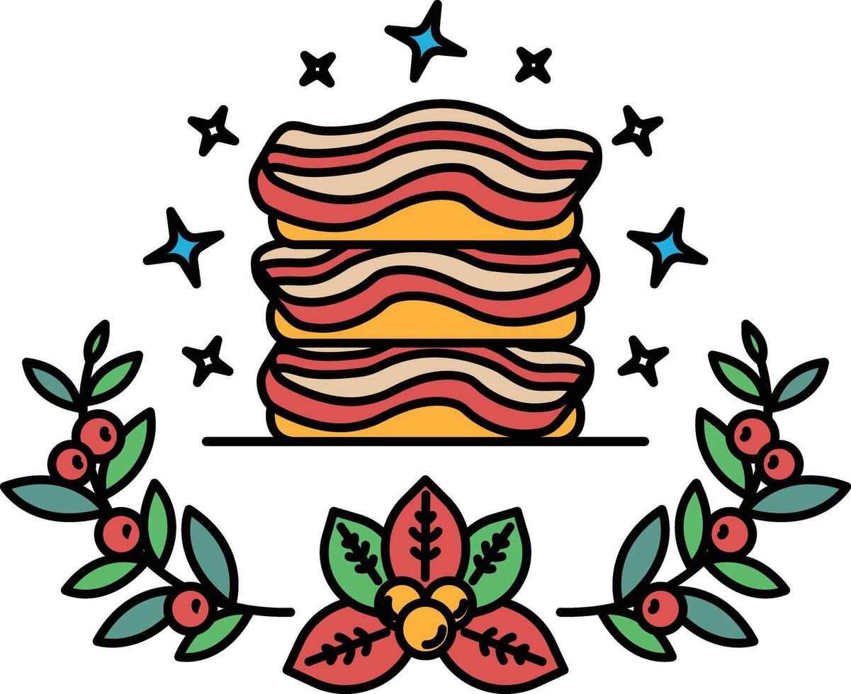 A drawing of a stack of bacon sandwiches with a leafy border vector