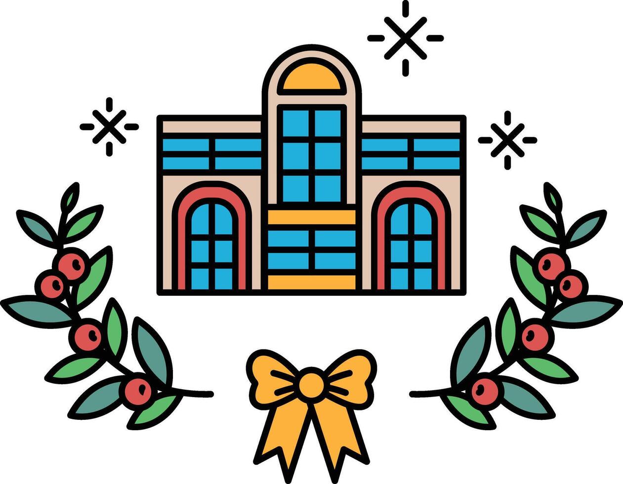 A building with a bow and leaves surrounding it vector