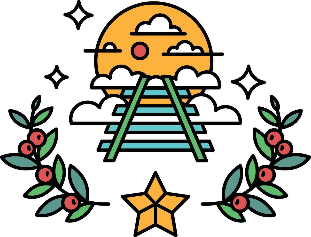 A train track with a train on it and a star in the middle vector