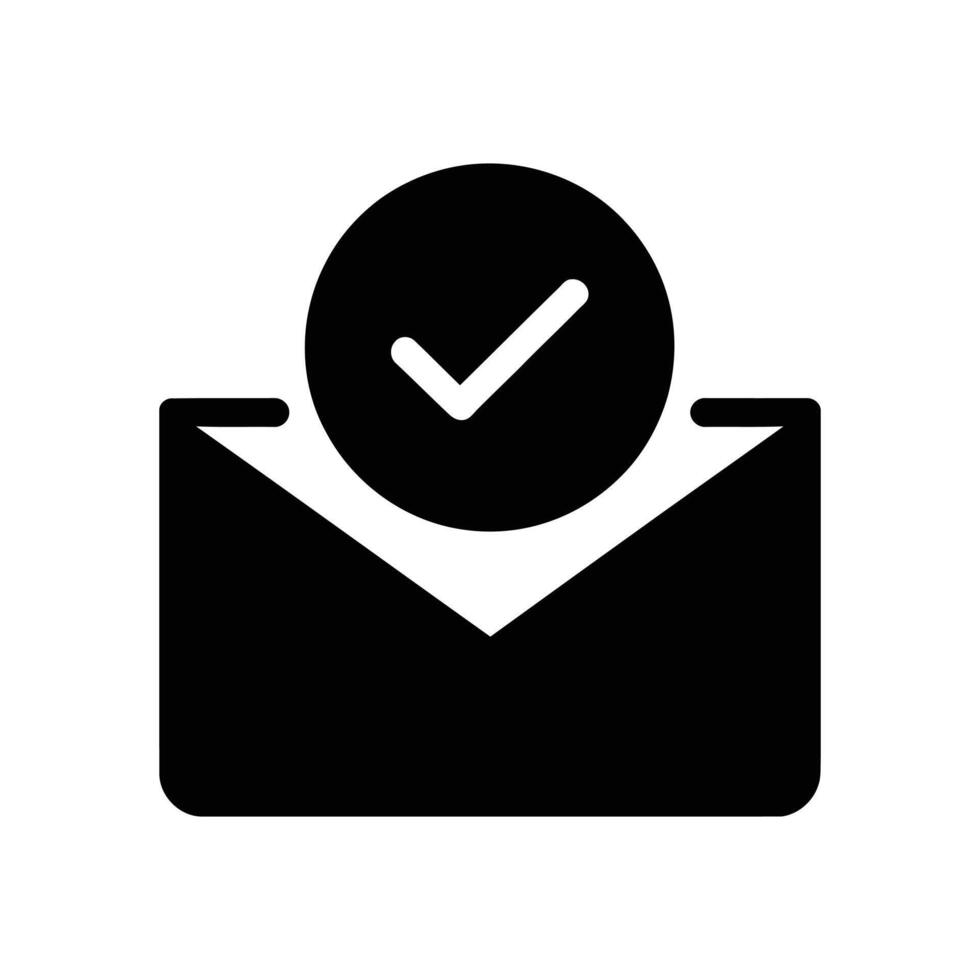 Black Email Icon With White Check Mark Circle Confirmation On White Background vector