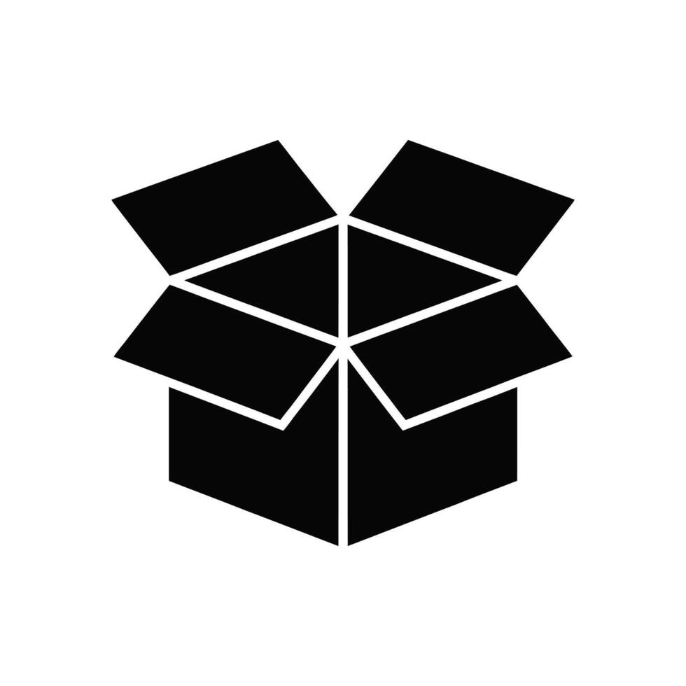 Black Icon of Open Cardboard Box Isolated on White Background Simple Design vector