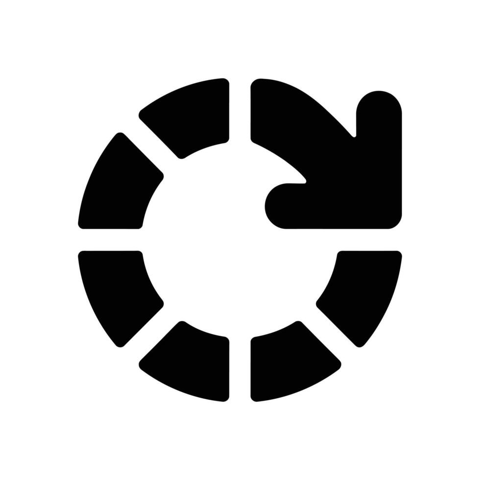 Black Circular Arrow Icon with Dashed Line Inside on White Background vector