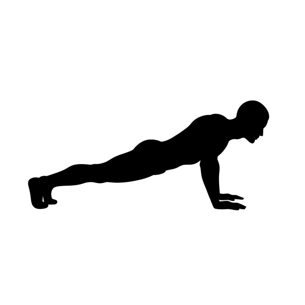 Person performing a plank exercise focused on core strength and stability demonstrating a strong posture and controlled movement emphasizing physical fitness and health. vector
