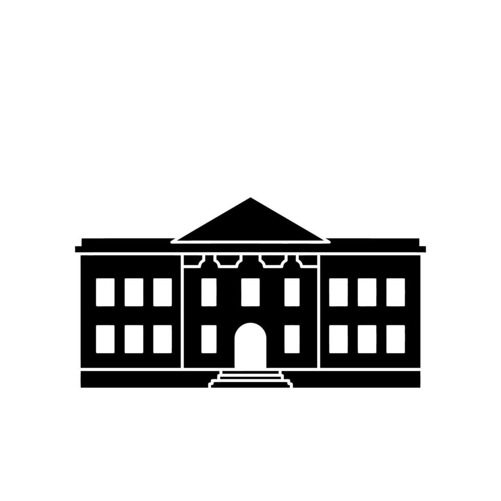 Architectural silhouette of a classical building with symmetrical design and windows. vector