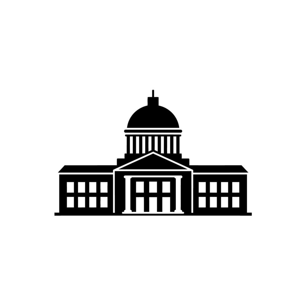 Elegant government building with a dome and columns in black and white. vector