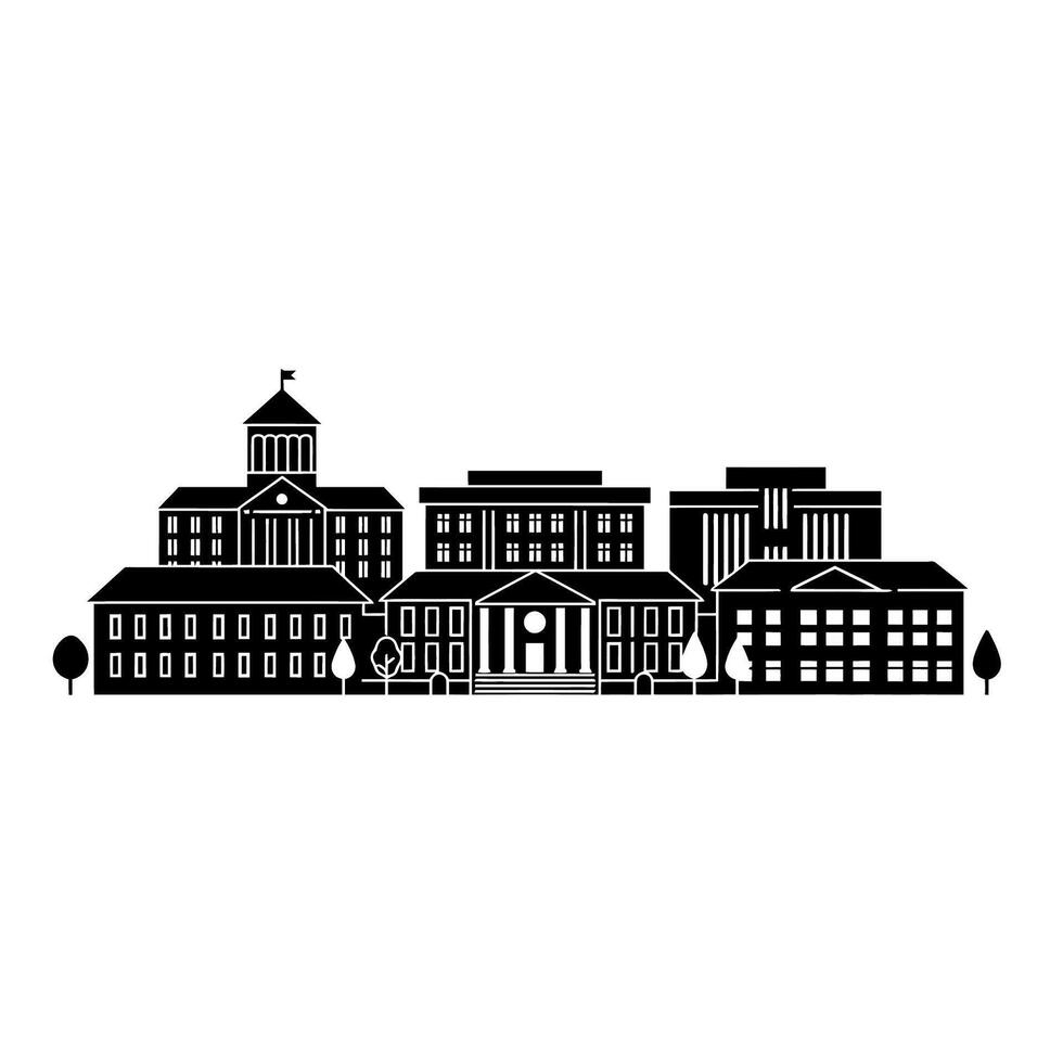 Silhouette of a University Campus Building Complex. vector