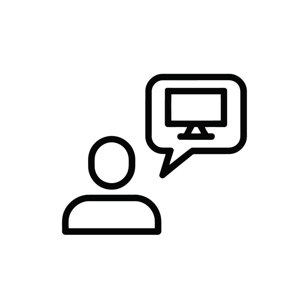 Icon of a person thinking about computer screen for business applications and online meetings vector