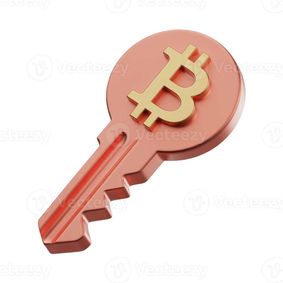 3d rendere di un' bitcoin chiave isolato su trasparente sfondo, un' digitale moneta e pagamento sistema utilizzando blockchain tecnologia per sicuro transazioni png