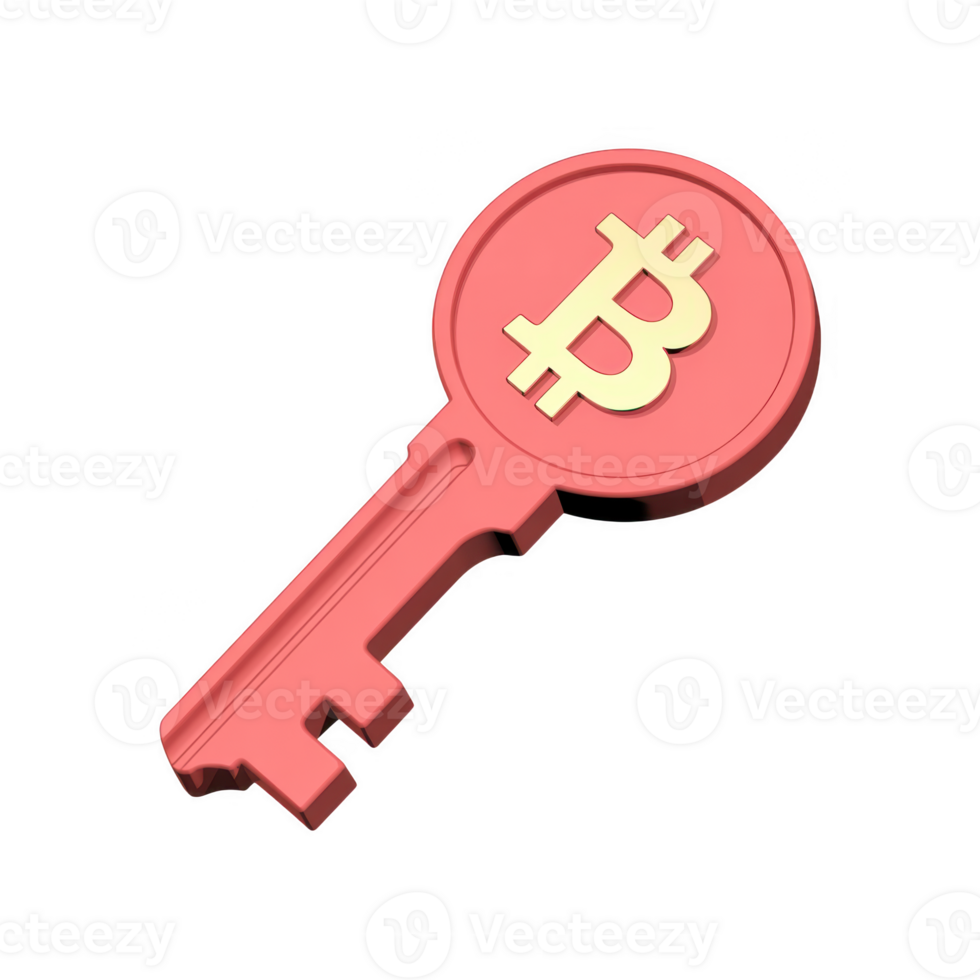 Bitcoin key isolated on transparent background is a symbol of cryptocurrency security, representing digital asset protection and access control png
