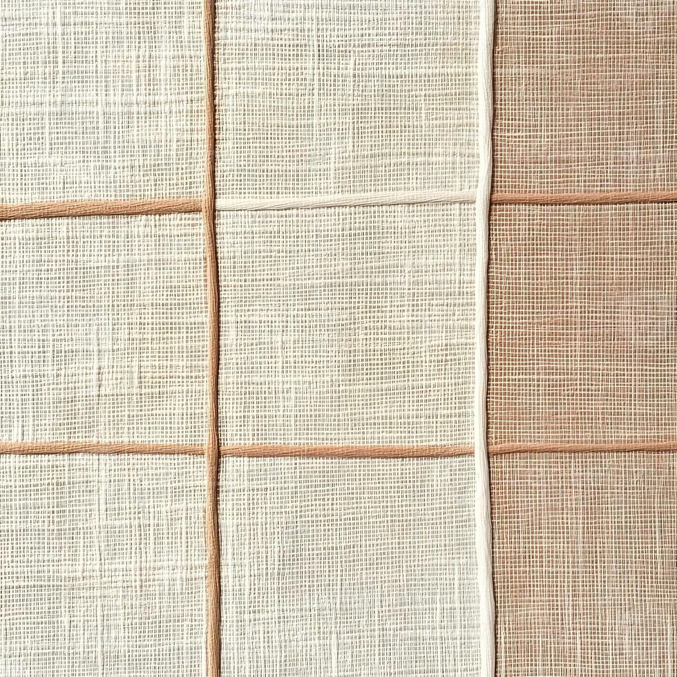 Woven fabric squares in varying shades of cream and brown create a grid pattern for a textured background. photo