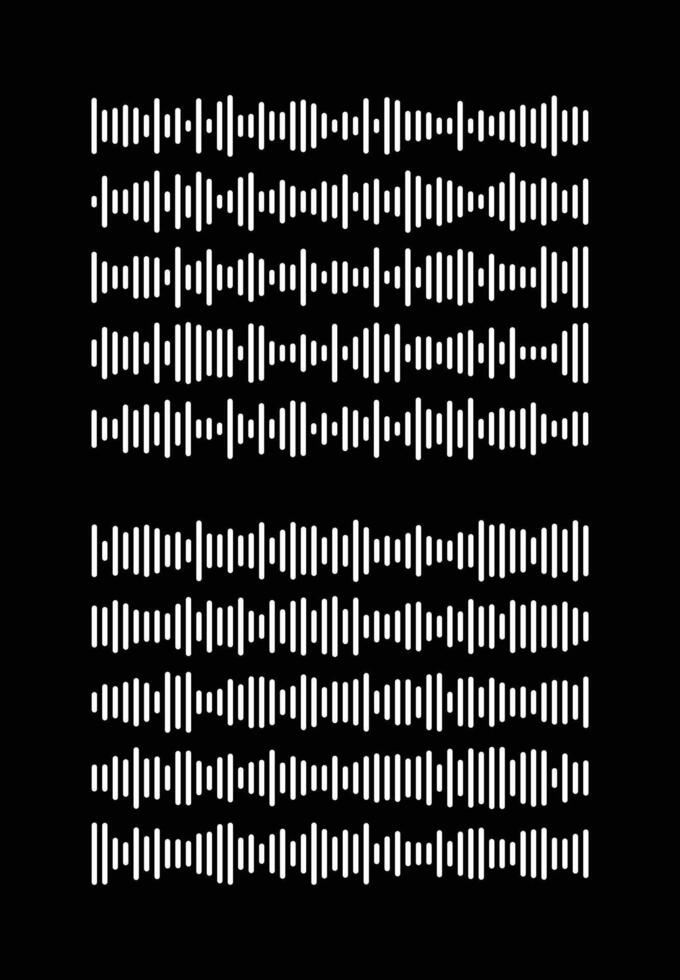 Equalizer waves isolated on a background. EQ illustration, White, linear waveforms displayed vertically against a black background. vector