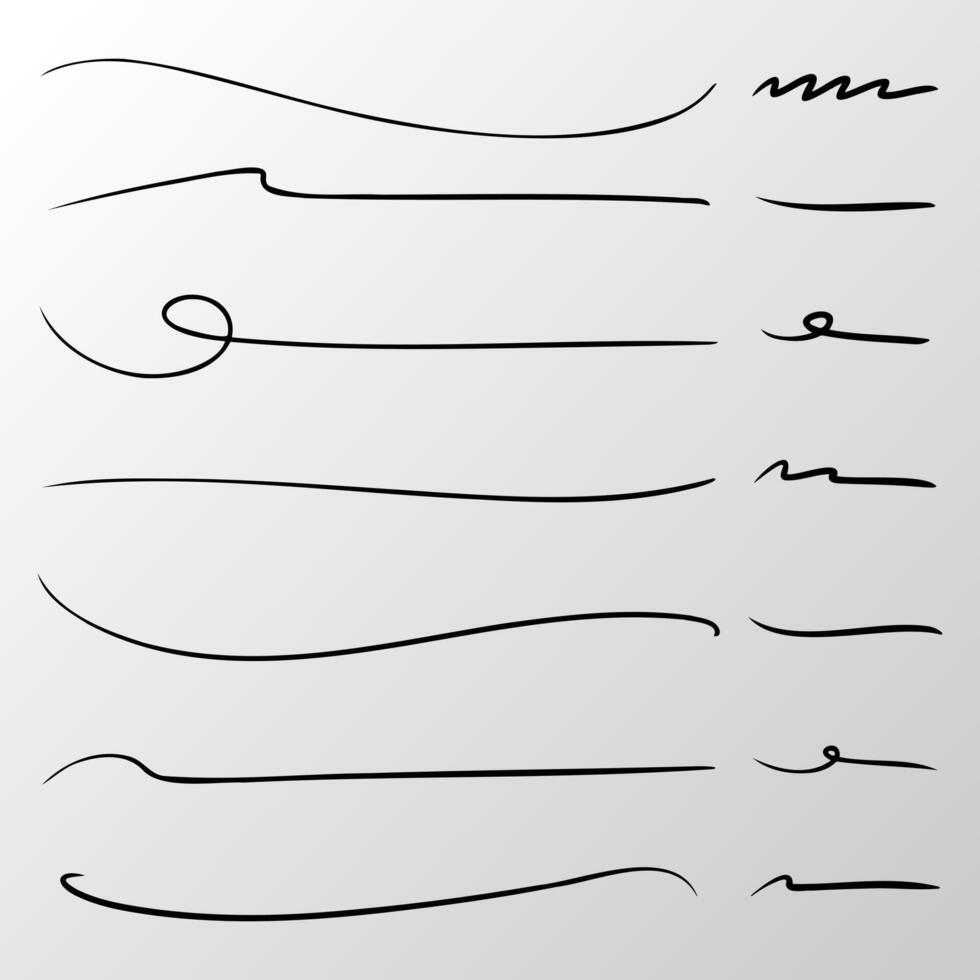 Hand-drawn underline scribbled strokes set for text highlight and emphasis vector