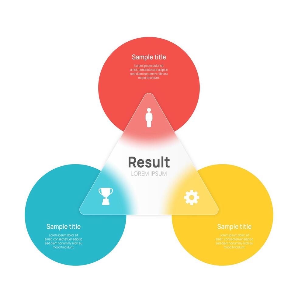 Venn diagram business infographic chart template three options, presentation with venn diagram elements illustration. vector