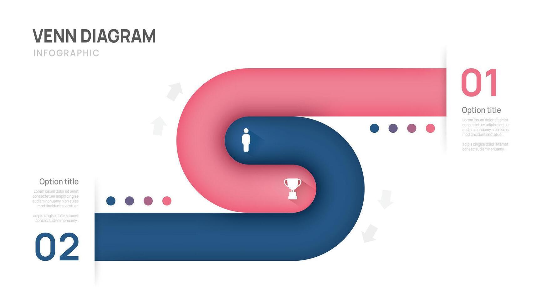Venn diagram business infographic circle chart template 2 steps options, presentation with venn diagram illustration. vector
