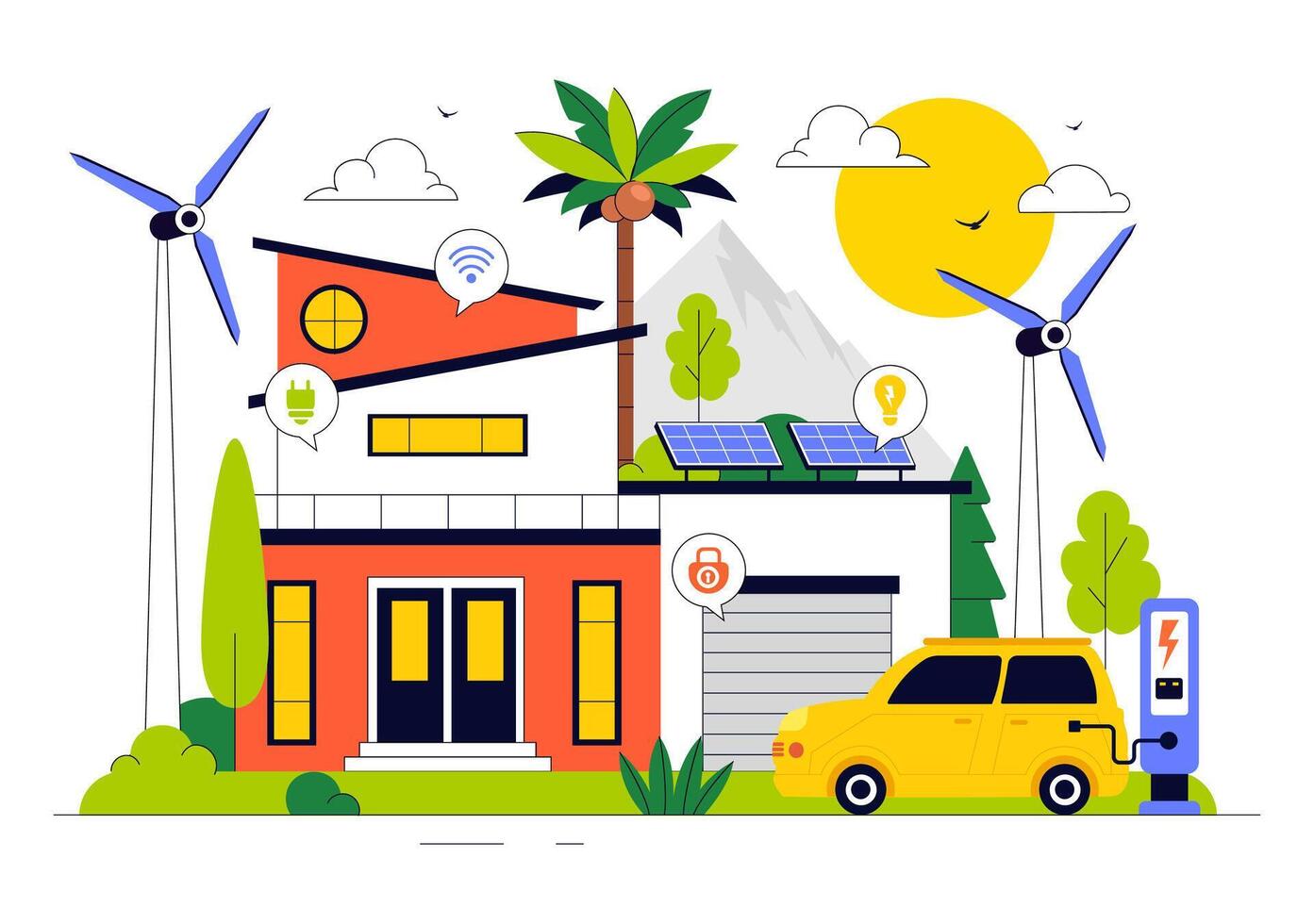 Illustration of Eco Friendly Smart Home Devices with Mobile App Control and Electronic Integration vector