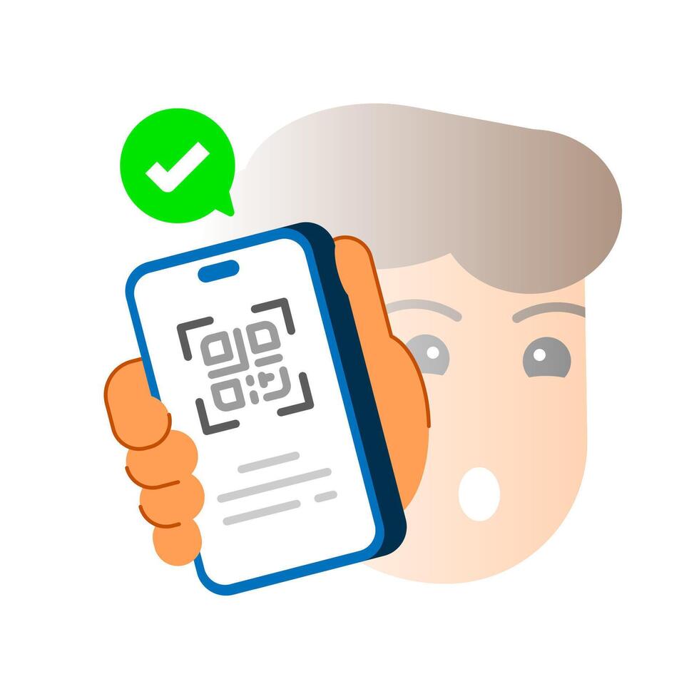 illustration of hand holding smartphone with QR code and check mark. digital ticket, e ticket verification, online registration proof, mobile pass, or electronic access confirmation vector