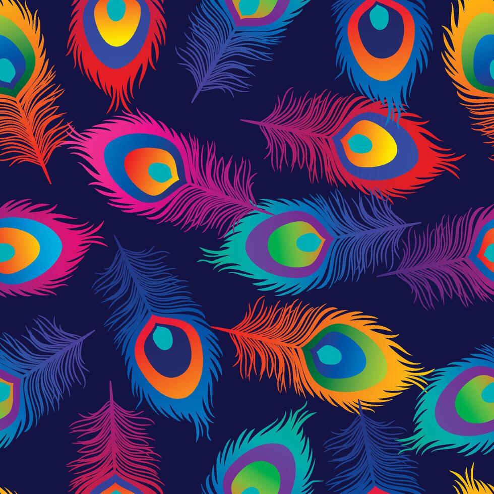 Abstract seamless colorful Feathers pattern on dark background vector