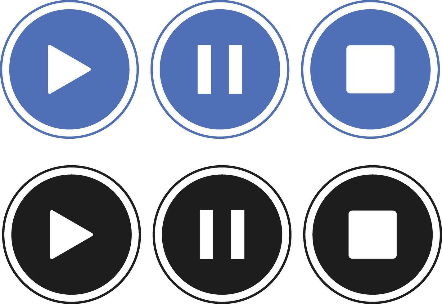 Play pause stop icon set. media player buttons. Music interface symbols. vector