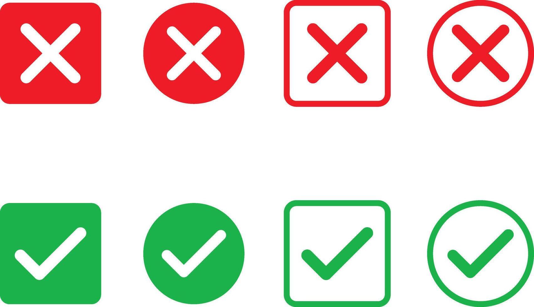check mark and cross mark icon set. Yes, no sign. Approve and reject symbol. Green Tick and Red X Signs vector
