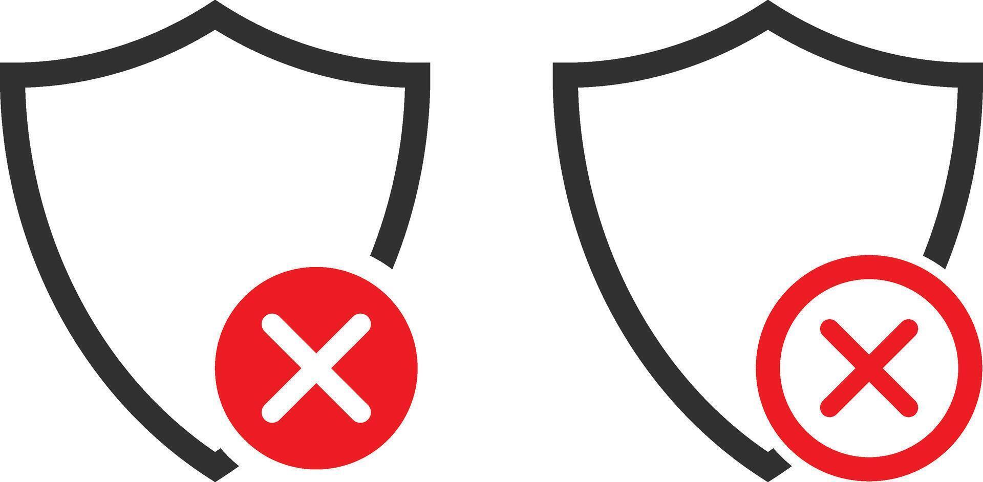shield icon with cross mark symbol. tick and cross mark with protection security shield icons. vector