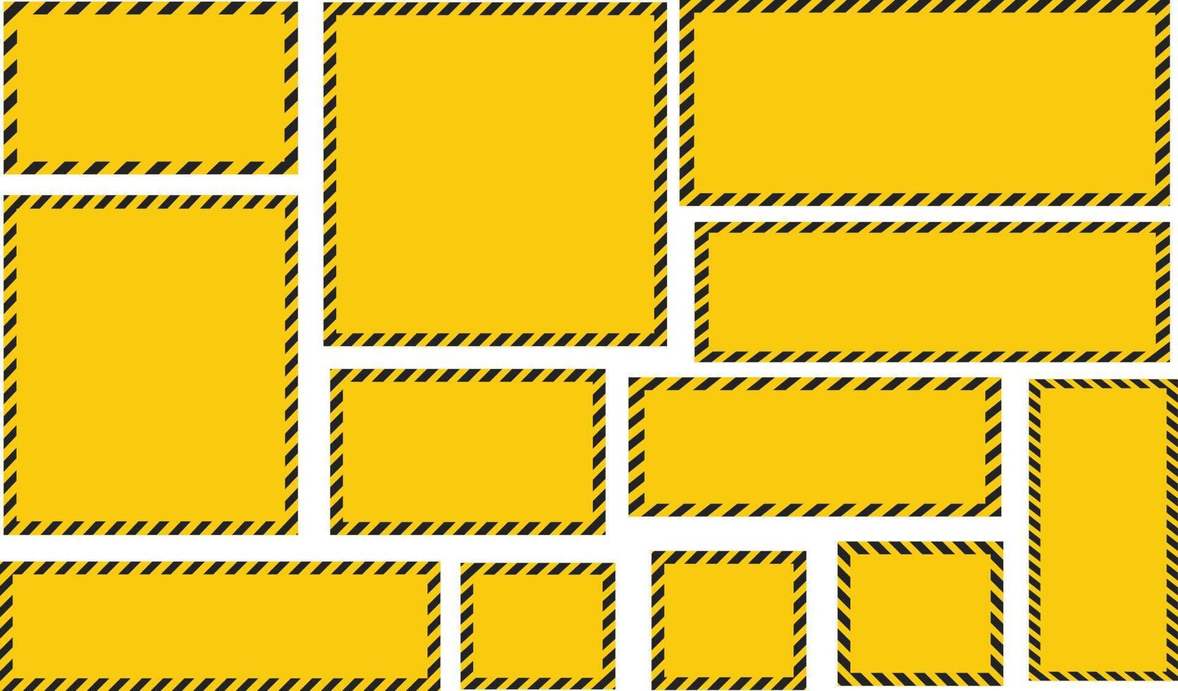 black yellow caution stripes square frames. Warning tape with yellow and black Diagonal stripes rectangle square box frame. Safety attention or warning labels symbol vector