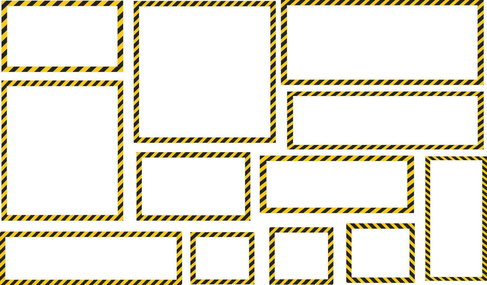 black yellow caution stripes square frame. Warning tape with yellow and black Diagonal stripes rectangle square box frame. Safety attention or warning labels symbol. vector