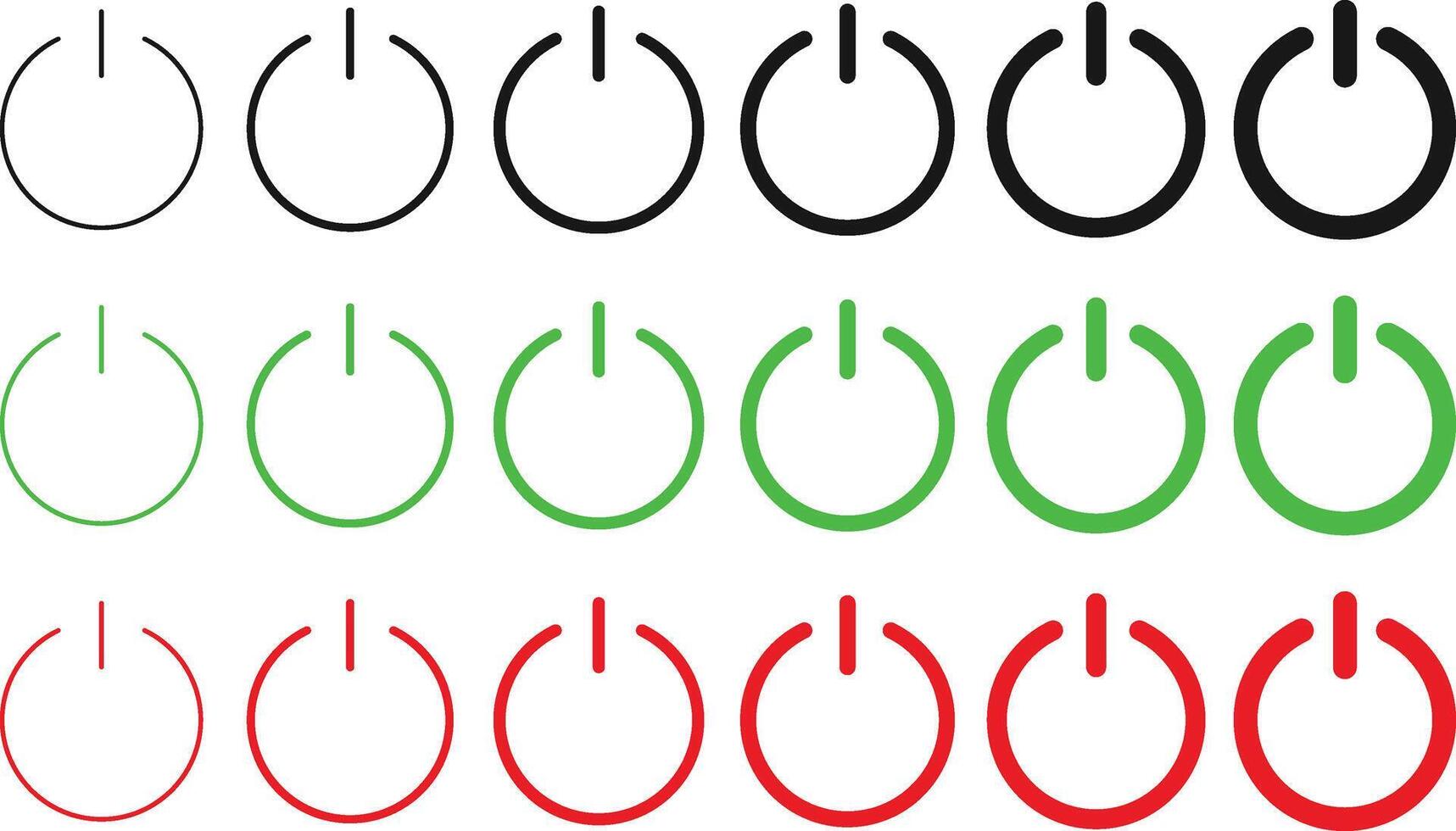 Power on off icon set. green Switch on and red Switch off symbol. Turn on and shutdown sign vector