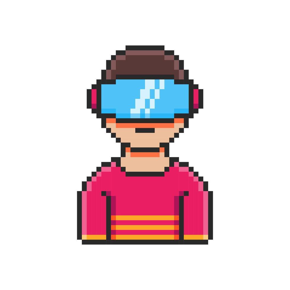 Pixel art VR Player Character game asset design vector