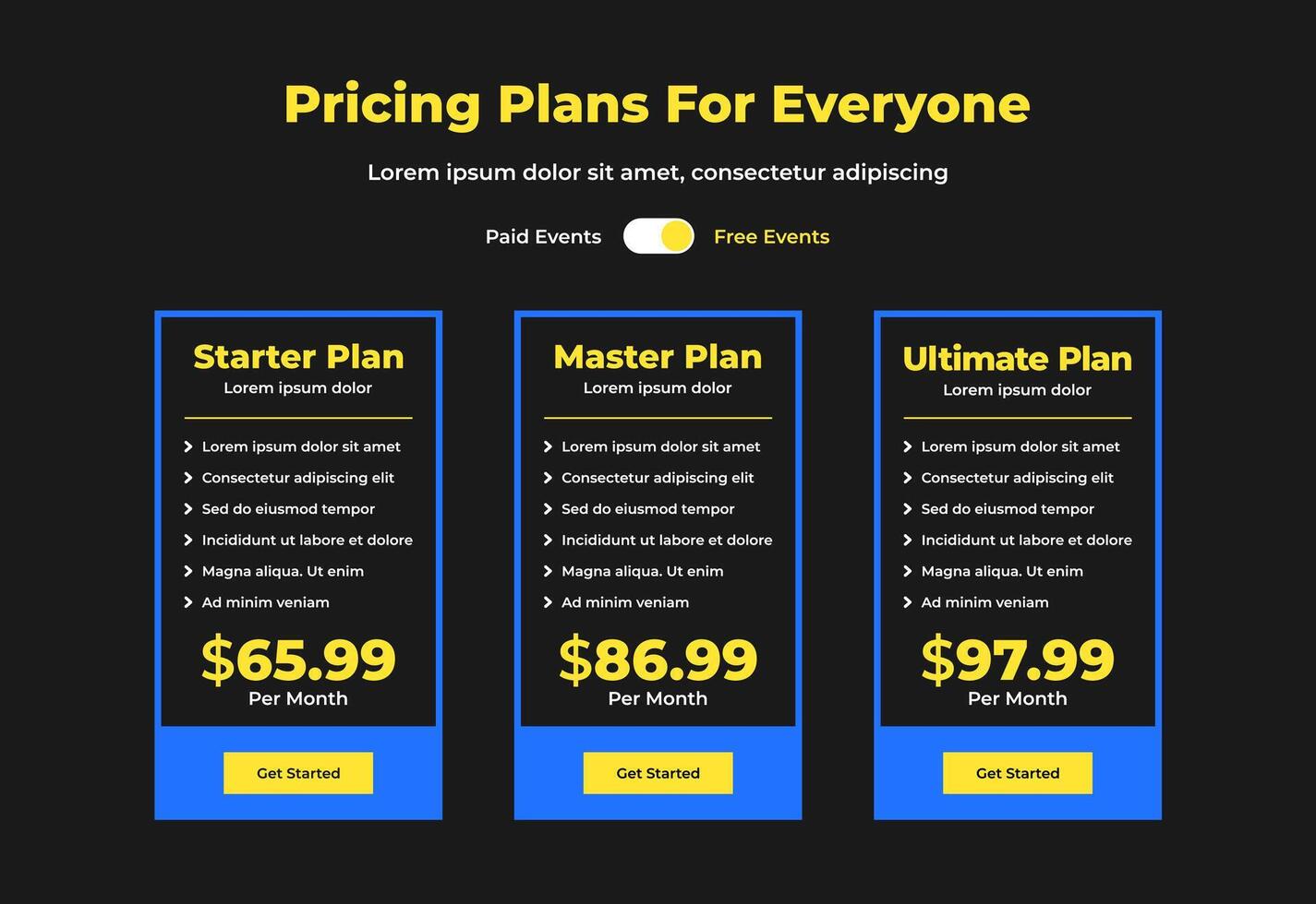 3 Price table for websites and applications vector