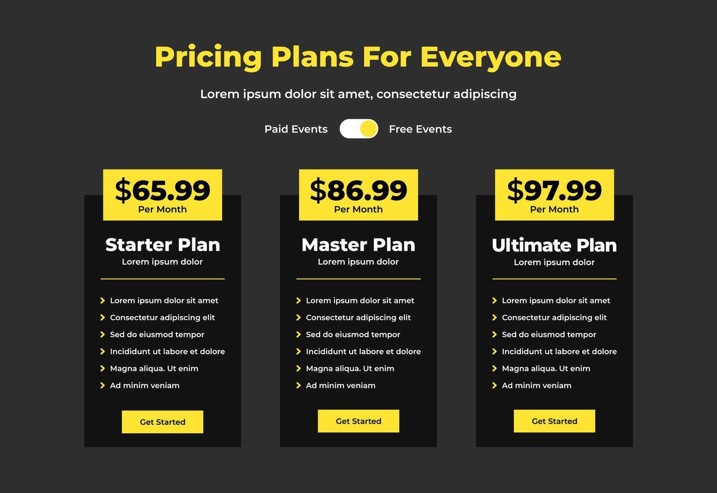 3 Wordpress website pricing plan horizontal banner template vector