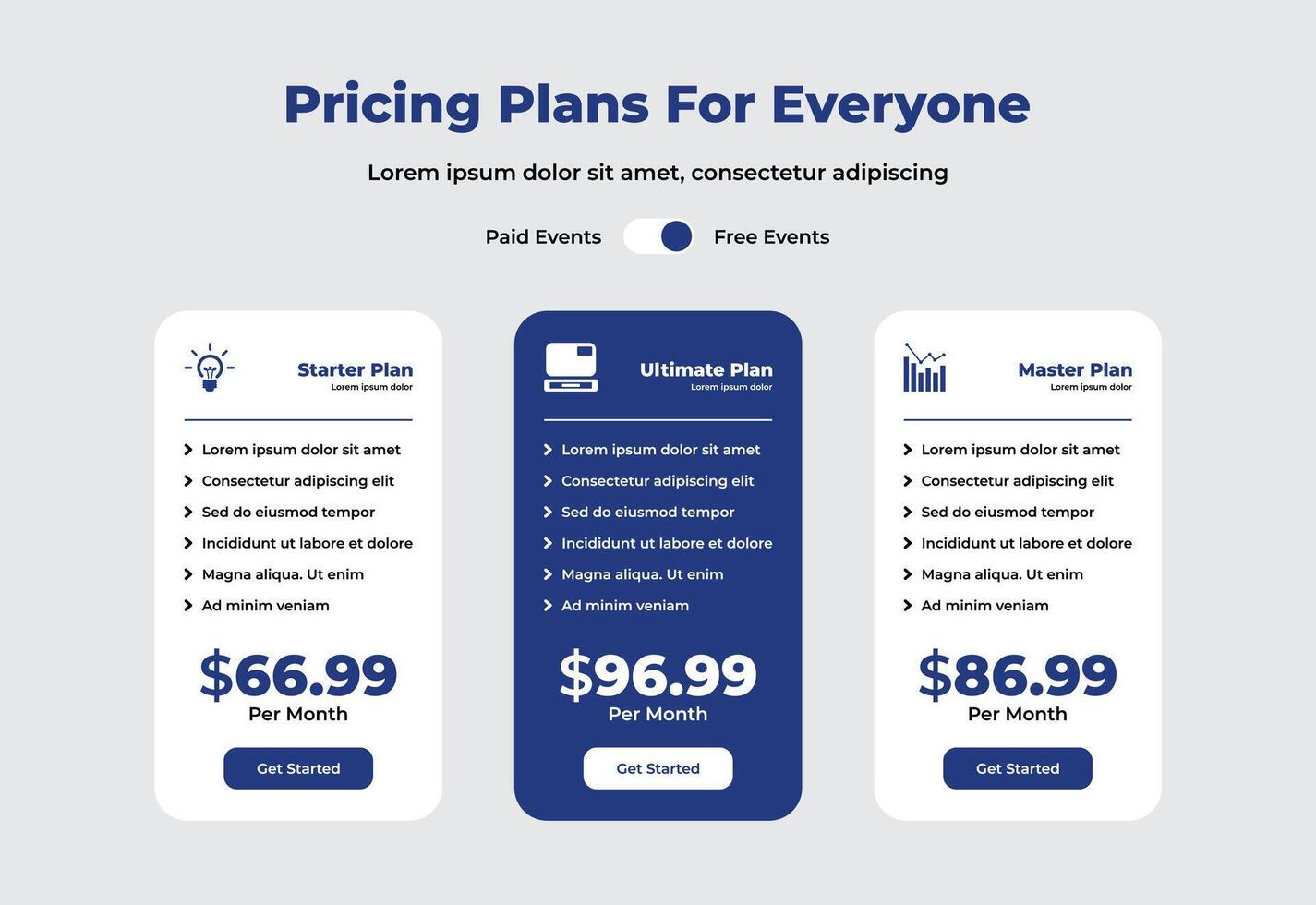 3 Pricing table ui design for teams vector
