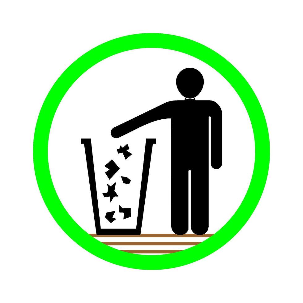a green circle with a person throwing trash into a trash can vector