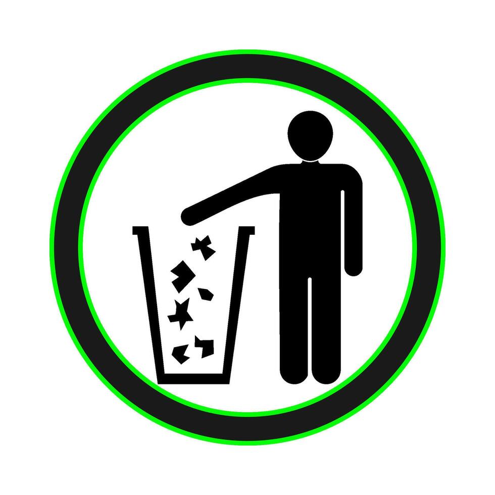 it's a green circle with a man throwing trash into a trash can vector