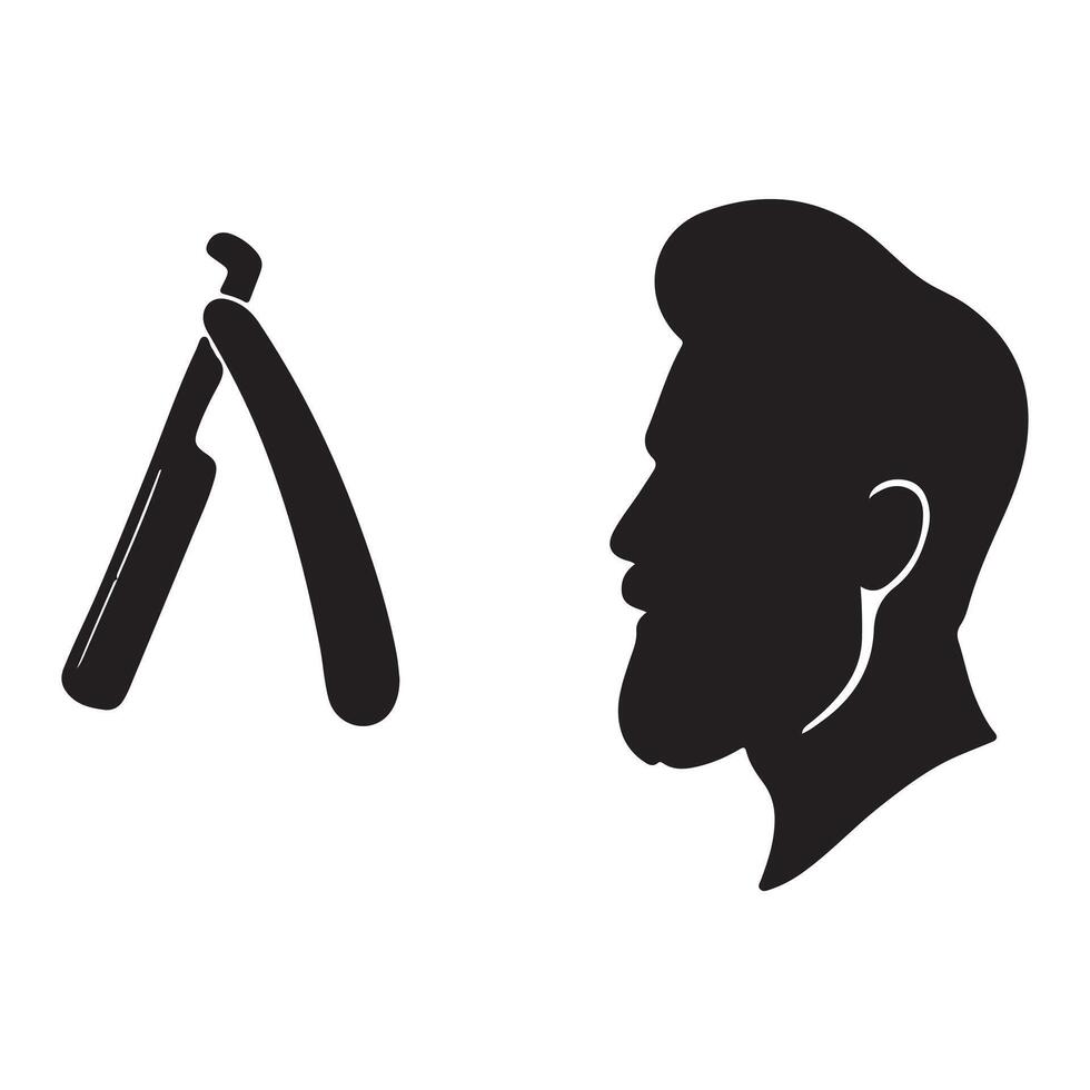 A man with a beard and a razor in front of a black silhouette vector