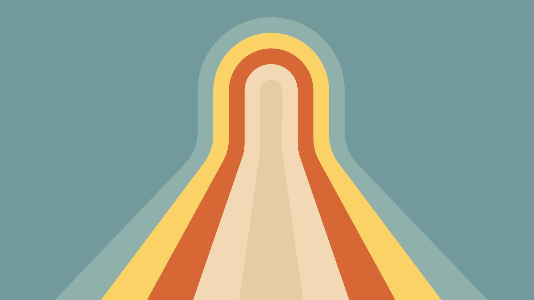 Groovy retro arch with rainbow line and background. Vintage 70s wallpaper with psychedelic stripe portal. Artistic geometric gate flow from sixties for banner template. Trendy wavy style bg for print. vector