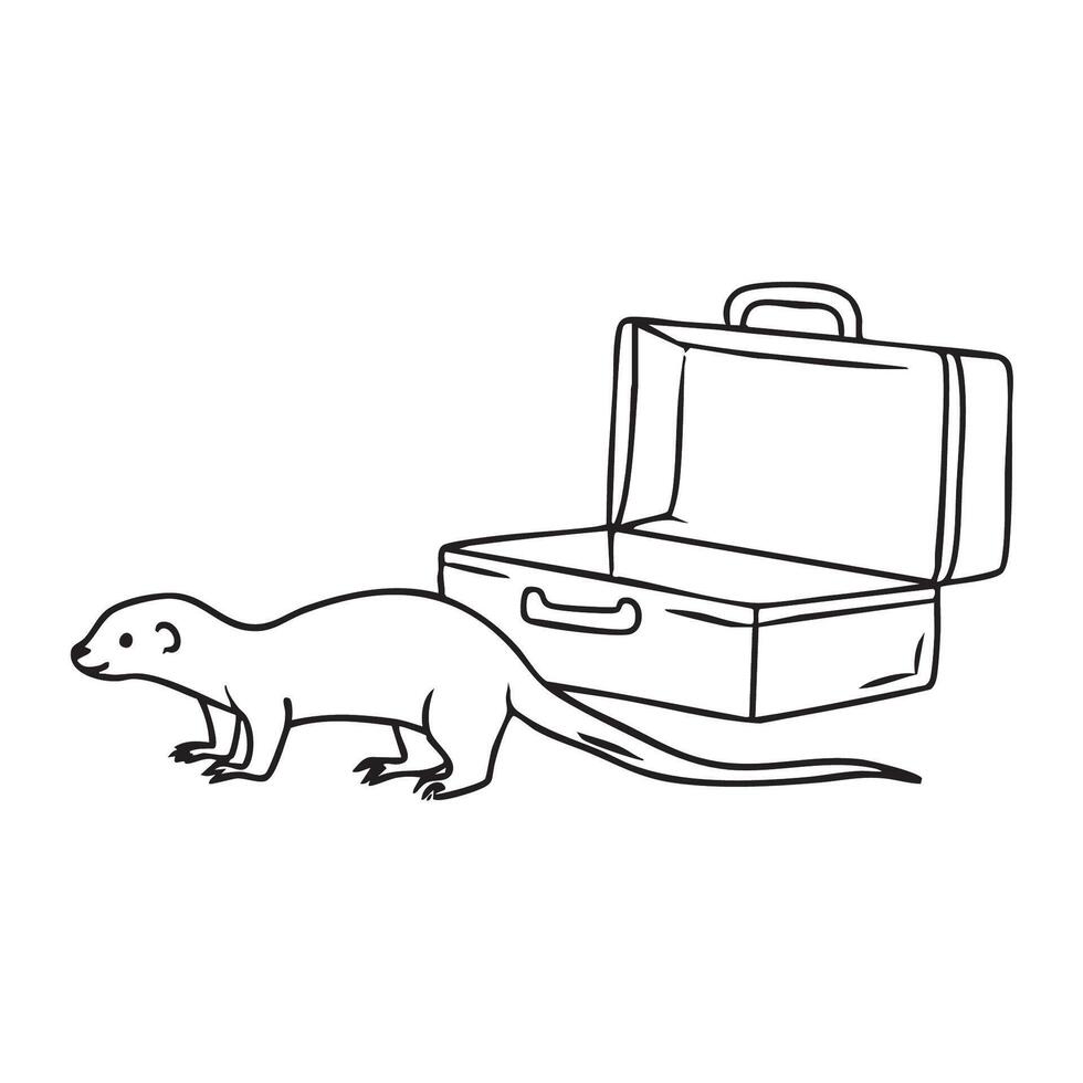 A weasel crawling near a toolbox left open on the ground vector